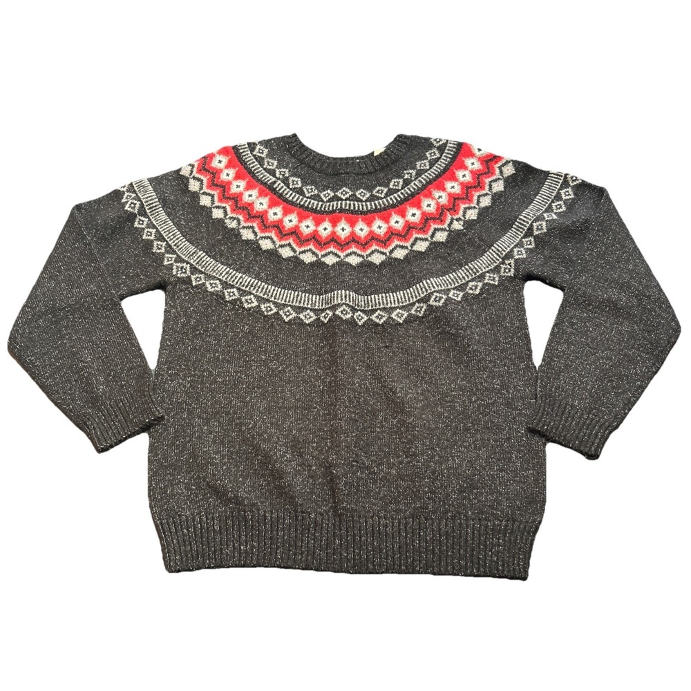 Weatherproof Vintage Gray Fair Isle Chunky Knit Sweater `Womens M Red‎